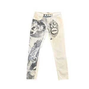 Women 38 6 Acne Studios Skin 5 Vintage Money Print PUS13 White Denim Jeans Pants